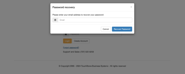 EasyOrgChart password recovery screen